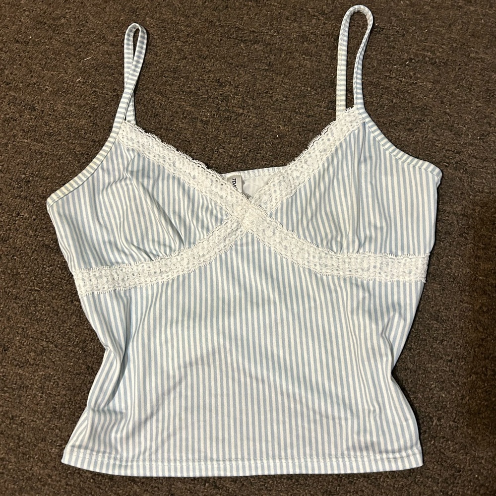 light baby blue Striped Lace Cami Top